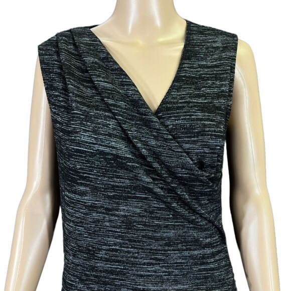 RD Style Womens Sheath Dress Pullover Faux Wrap Tulip Hem Black Gray Medium - Picture 4 of 12